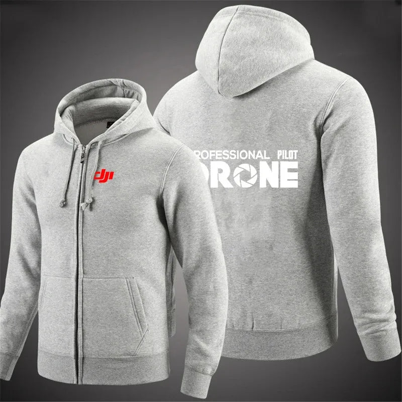 Dji Professional Pilot Drone Spring Autumn Casual Men's Solid Color Zipper Pullover Hoodie Coats Sportswear Fashion Long Sleeve, Produit gaming premium Fraquane, équipement gamer