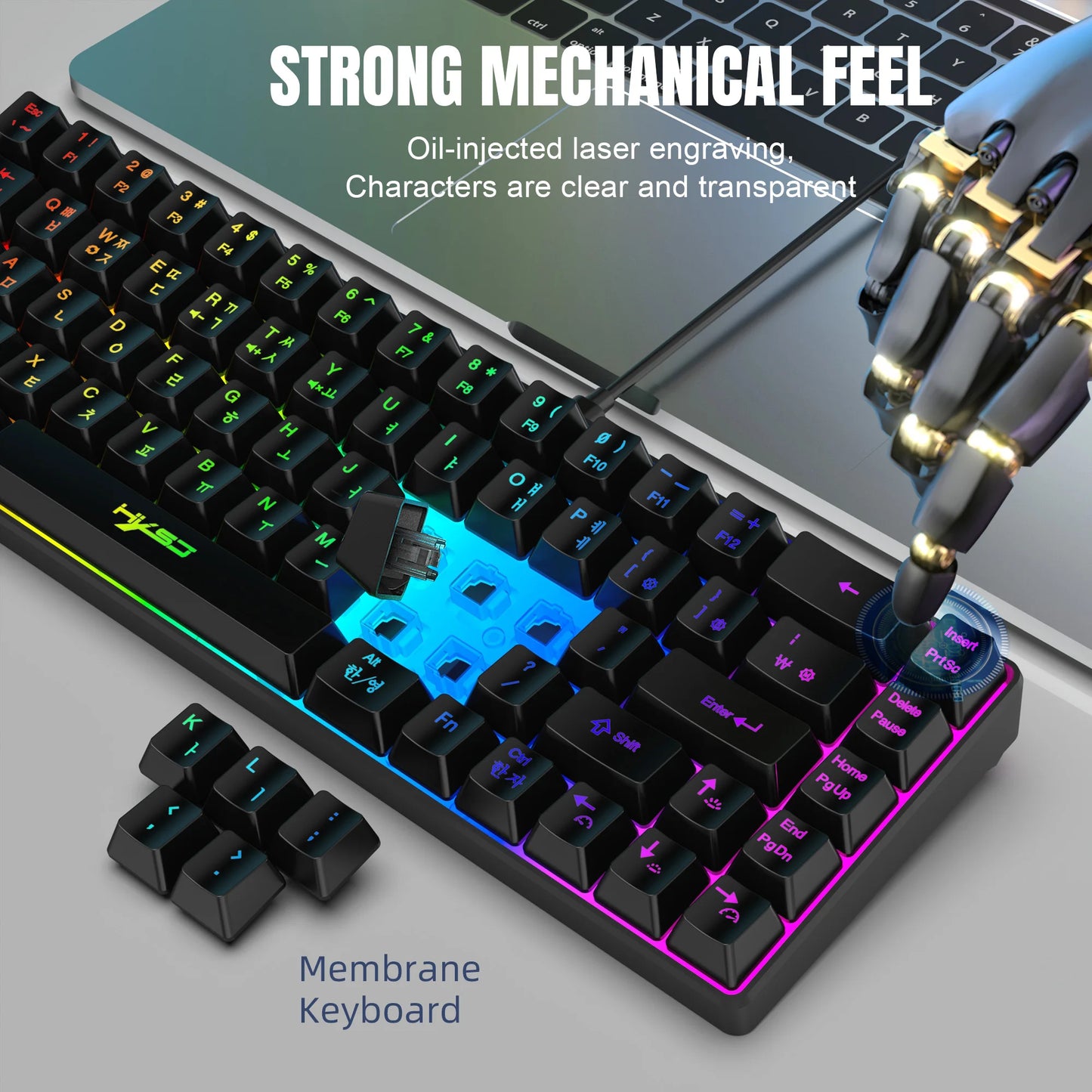 Hot Sale HXSJ V200 65% Korean Gaming Keyboard, 68-Key RGB Backlit Wired Office Membrane Keyboard for Desktop PC and Laptops