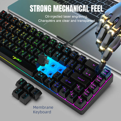 Hot Sale HXSJ V200 65% Korean Gaming Keyboard, 68-Key RGB Backlit Wired Office Membrane Keyboard for Desktop PC and Laptops
