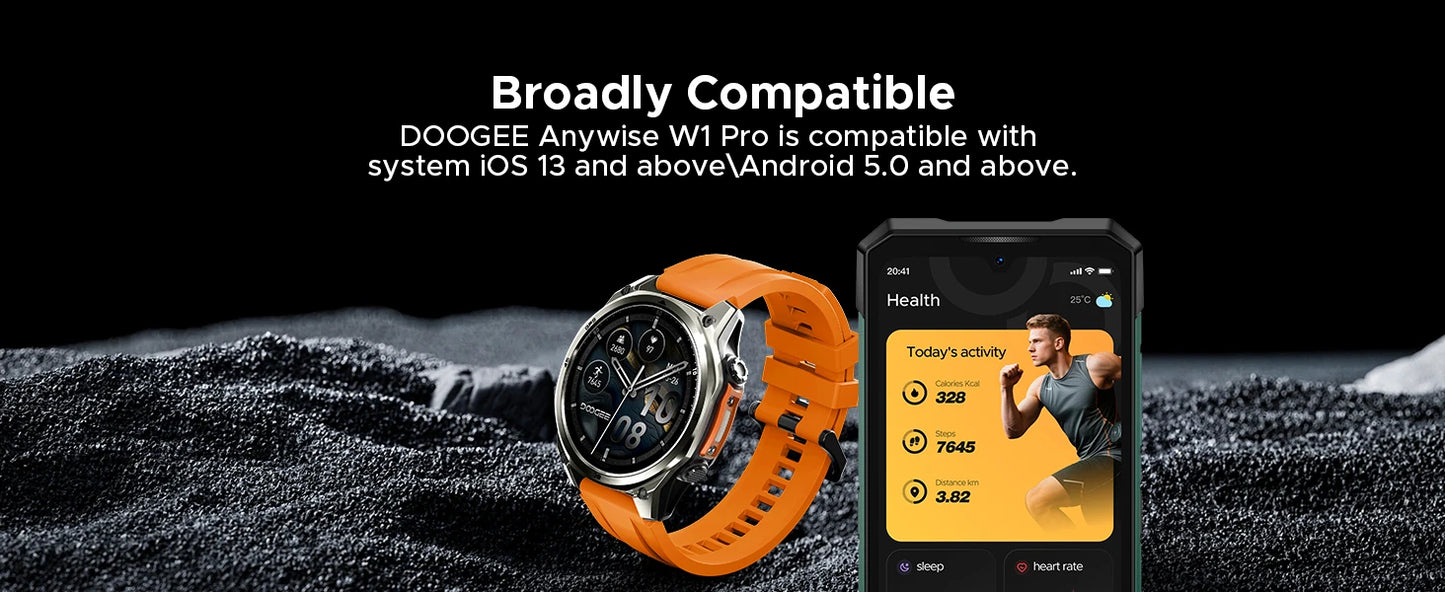 DOOGEE ANYWISE W1 PRO AI Smart Watch 1.43" AMOLED Display 5ATM IP68 Water Resistance GPS Tracking Sport Watch with Offine Maps