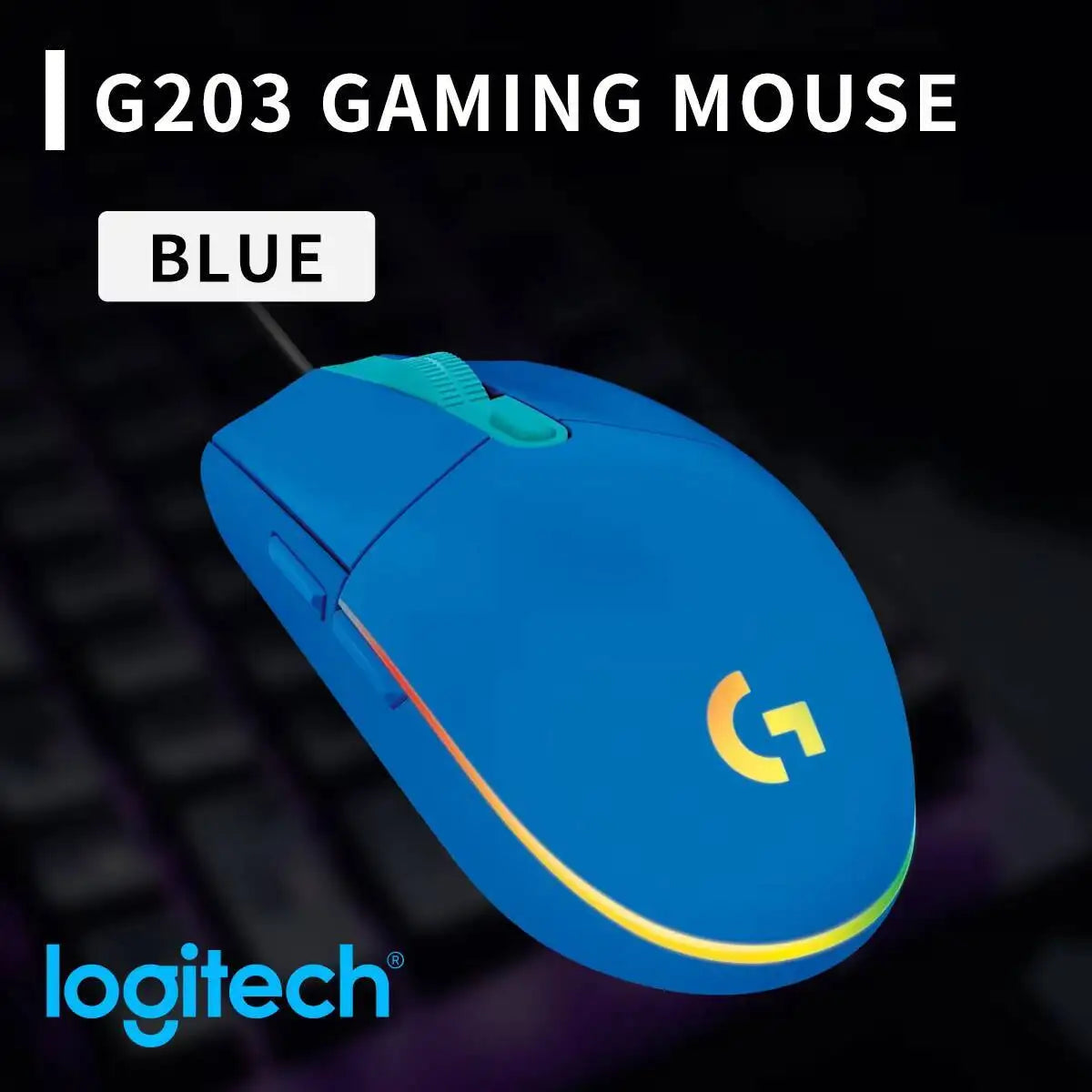 Logitech G203 LIGHTSYNC-mus trådbunden 8000 DPI-sensor RGB Sync 6 knappar mekanisk spänning för kontor och gaming