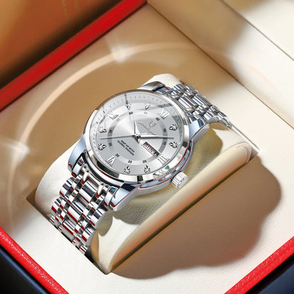 Montre-bracelet homme POEDAGAR de luxe tendance, étanche, en acier inoxydable, lumineuse, avec date et mouvement à quartz.