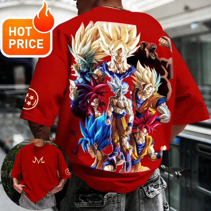 2026 Summer Dragon Ball T-shirt 100% Cotton Goku All Forms Print Oversized Gym Streetwear Unisex Retro Tee for Adults Kids