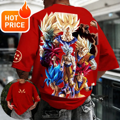 2026 Summer Dragon Ball T-shirt 100% Cotton Goku All Forms Print Oversized Gym Streetwear Unisex Retro Tee for Adults Kids