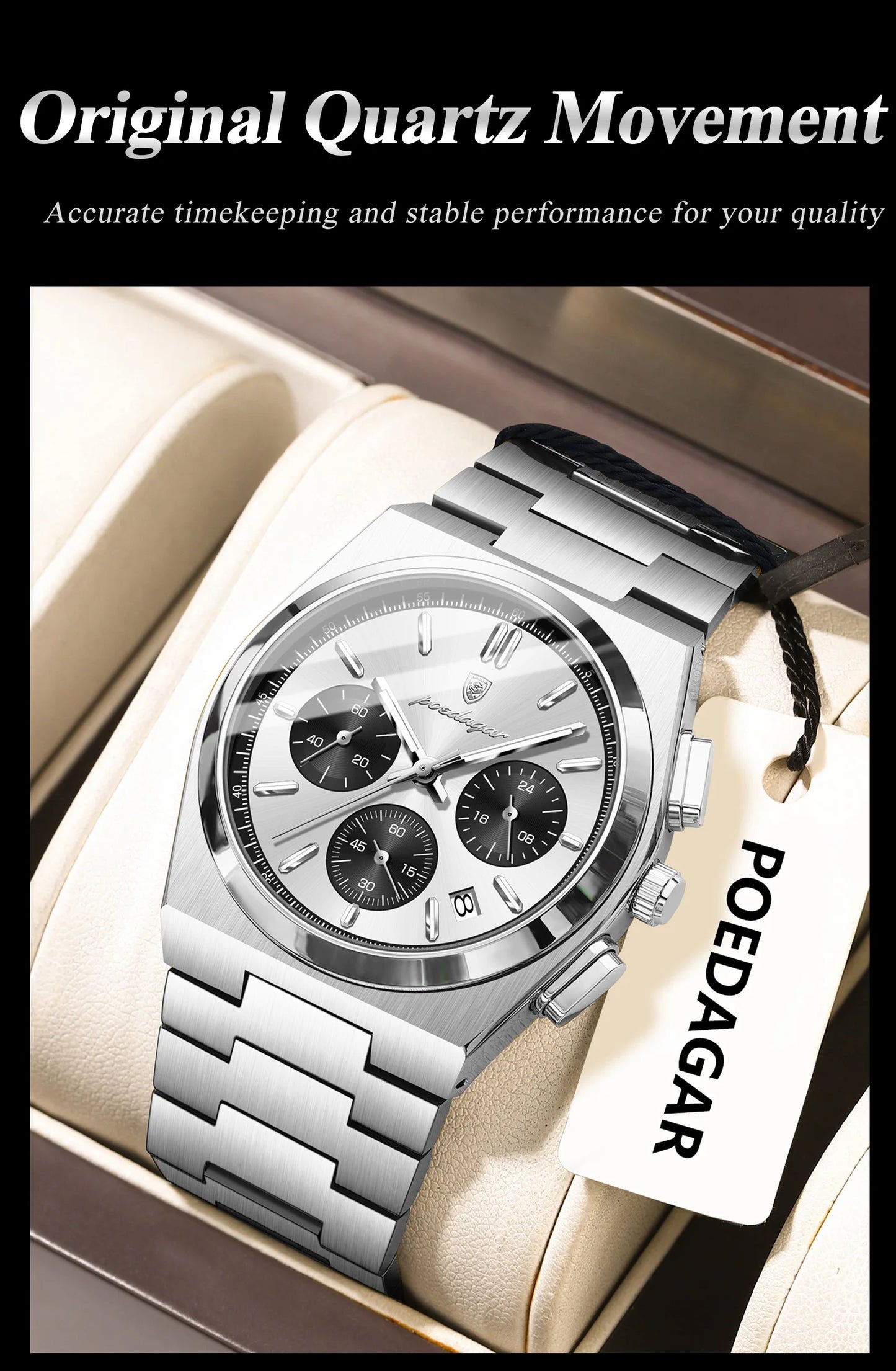 POEDAGAR Luxury Men's Watch Chronograph Date Stainless Steel Casual Man Clock Waterproof Luminous Fashion Quartz Watches For Men