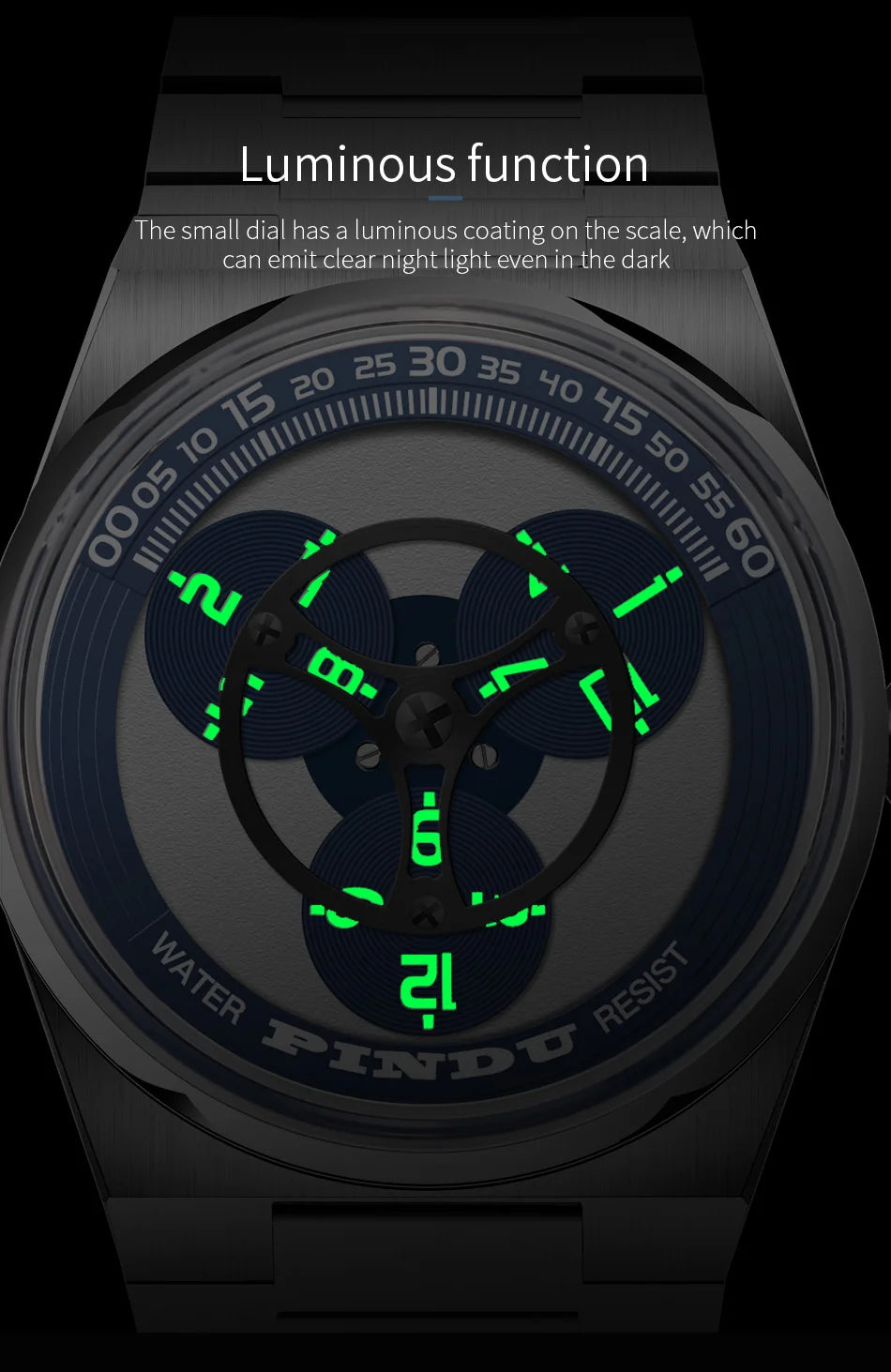 PINDU Turntable Creative Watch Miyota 8215 With Pointerless Design Trendy Steel Business Mechanical Watches Luminous Waterproof