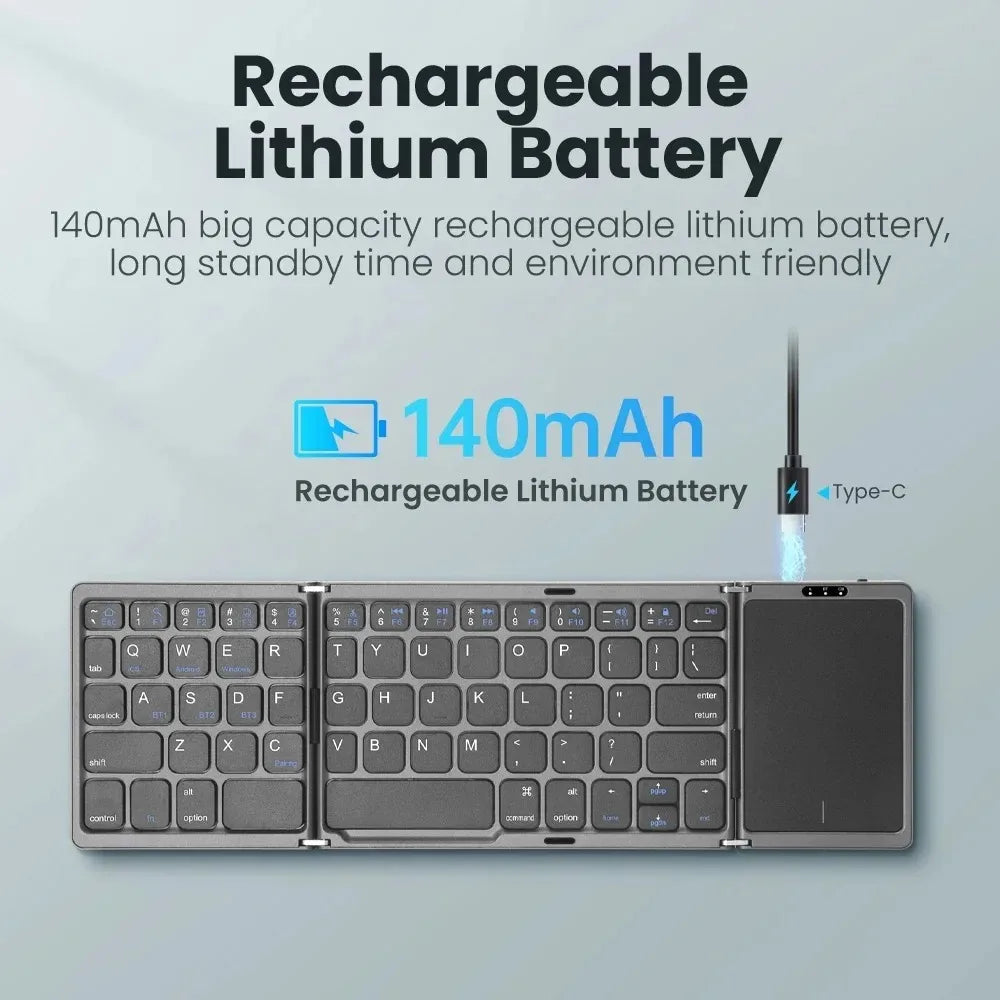KEBIDUMEI Three Bluetooth Keyboard Tri-fold Keyboard with Touchpad Mini Keyboard Rechargeable Keyboard for Windows Android IOS