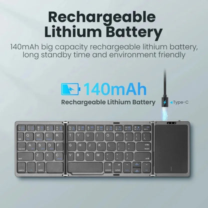 KEBIDUMEI Three Bluetooth Keyboard Tri-fold Keyboard with Touchpad Mini Keyboard Rechargeable Keyboard for Windows Android IOS