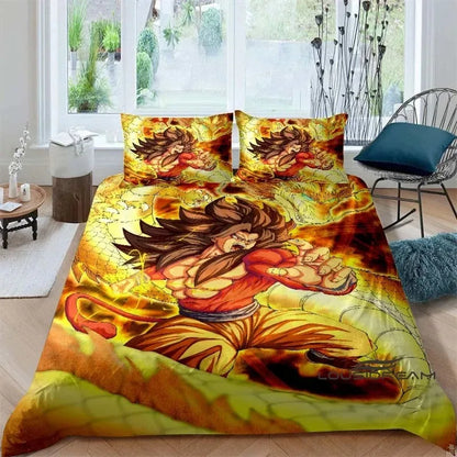 Cartoon/Anime Son Goku Dragon Ball Themed Printed Bedding Set: This soft and comfortable set includes a duvet cover and pillowcase