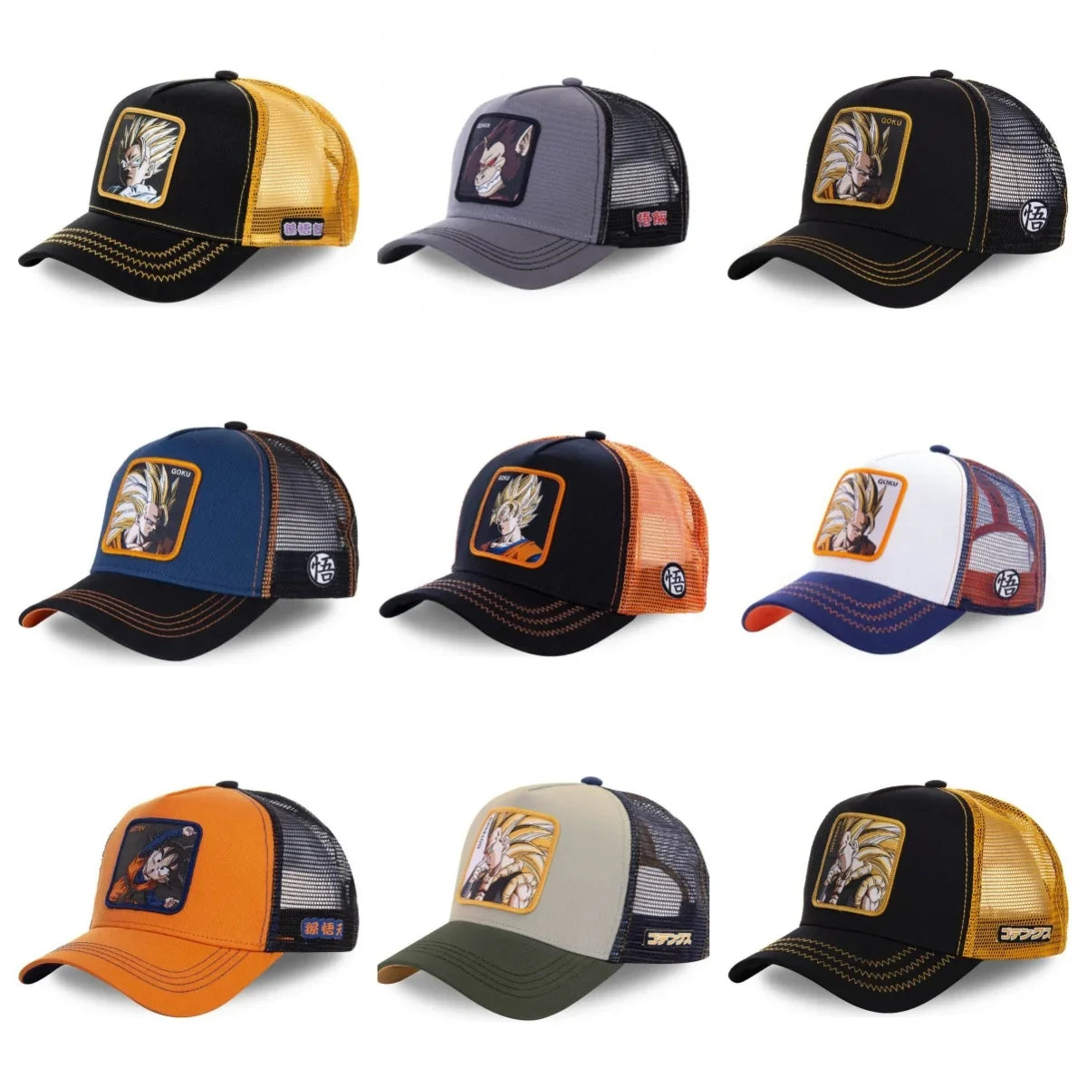 Kapa Dragon Ball Son Goku, bejzbolska kapa, poletna potovalna kapa s ščitkom, moška kapa z vezenjem, hip-hop kapa s ščitkom proti soncu, nastavljiva kapa v stilu »trucker«, mrežasta kapa
