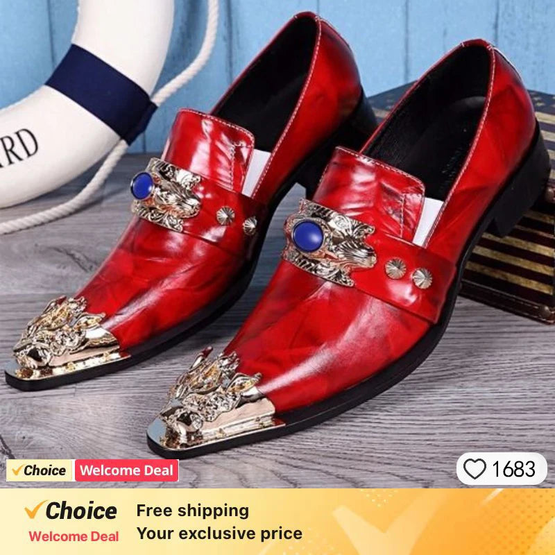 Men's Luxury White Gold Metal Toe Oxford Elegant Loafers Slip-On Dress Shoes Formal Wedding Party PU Leather Shoes Size 38-46