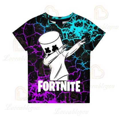 Μπλουζάκι Fortnite για αγόρια, παιδικές μπλούζες καλοκαιρινές, ρούχα για παιδιά, 3D αστεράτα γραφικά Battle Royale παιχνιδιού, T-shirt για νήπια, μπλούζα Tee για κορίτσια
