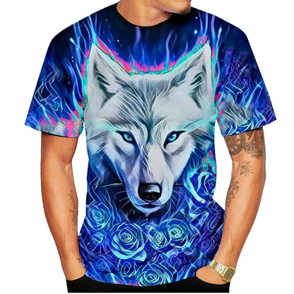 New summer Wolf print men's women's fashion creative 3D printed short sleeve T-shirt funny casual Digital print Tops kids tees