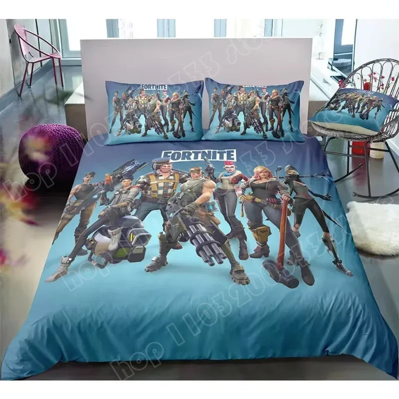 Juego de cama Fortnite con funda nórdica de 3 piezas, diseño 3D, ropa de cama para dormitorio, gaming, anime y dibujos animados, funda de almohada, decoración de habitación, regalo
