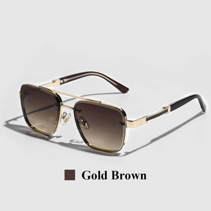 Ruiao Square Mens Designer Sunglasses Metal Frame Gradient Luxury Shades UV400 Rectangle Pilot Sun Glasses for Men