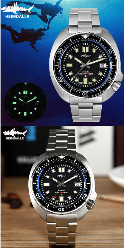 HEIMDALLR Turtle Mechanical Watch Men Captain Willard Watch Sapphire Crystal C3 Luminous NH35 Automatic Steel 200M Dive Watches