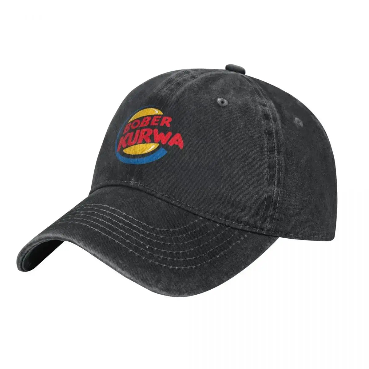 Baseballová čepice Burger King inspirovaná memem Bober Kurwa, čepice z opotřebovaného džínoviny, vintage, pro outdoorové aktivity, měkká sluneční čepice bez pevné konstrukce