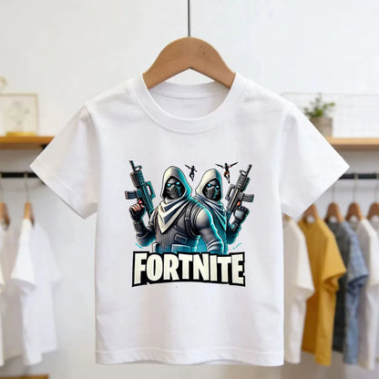 Fortnite Theme Cartoon Printed T-Shirt Summer Child White Cotton T-Shirt Cartoon Hot Game Fortnite Short Sleeve