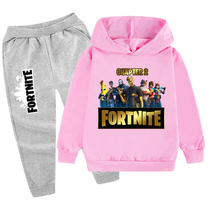 Fortnite Boys' and Girls' Fall/Winter Fashion Pocket Pants Hoodie Set Long-Sleeve Sweatshirt Halloween Costume Gift