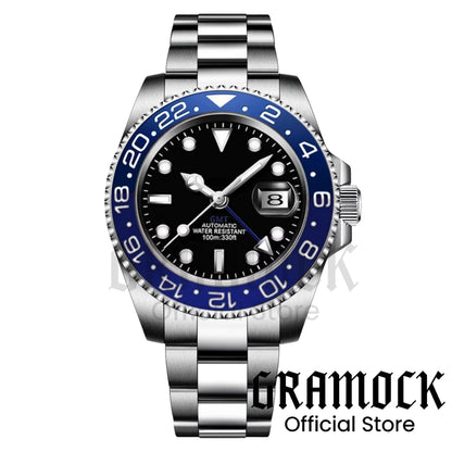 Gramock White Dial Blue GMT 40MM Watch For Men Roating Bezel Sapphire Glass Waterproof Reloj Hombre NH34A Mechanical Wristwatch