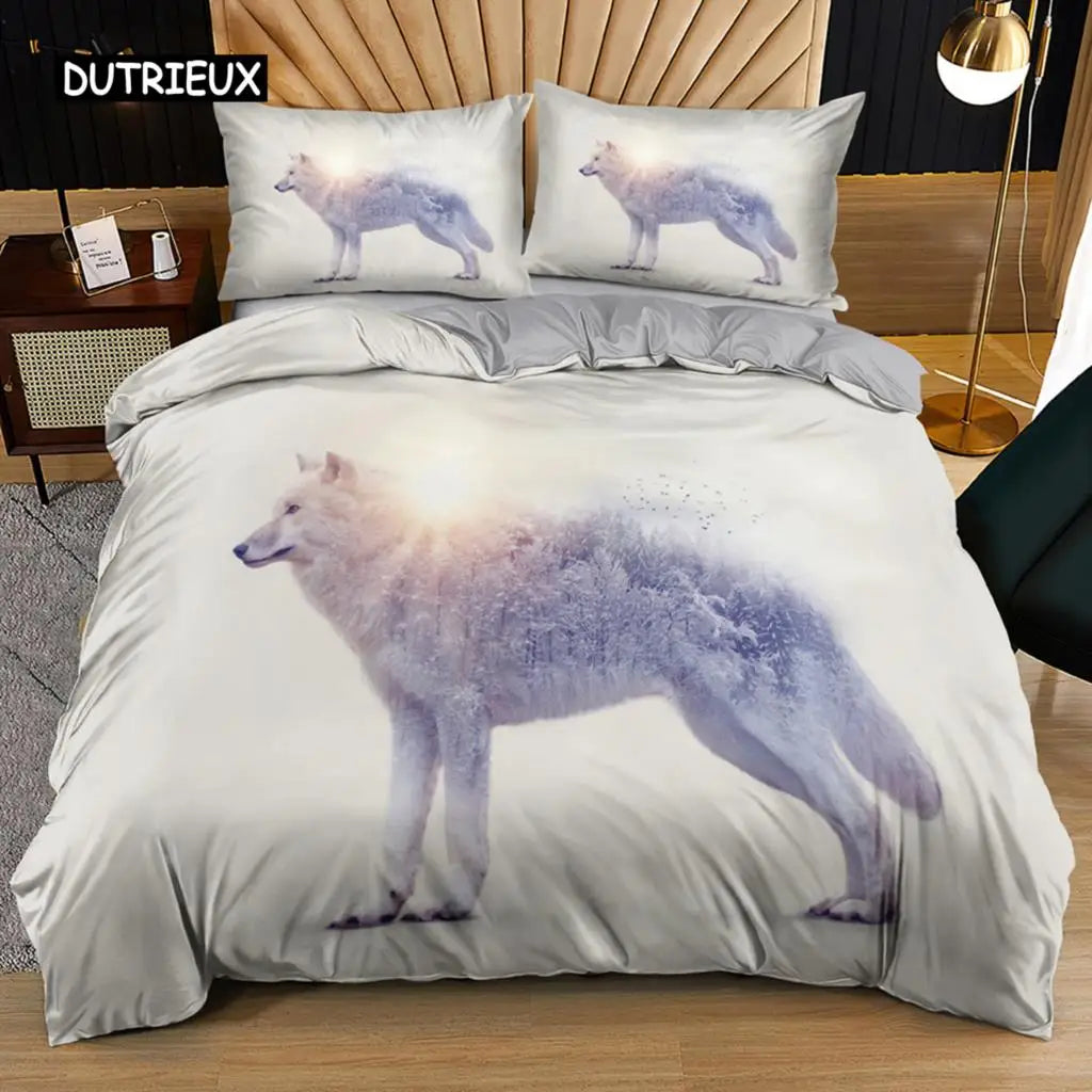 3D Wolf Bedding Set Black White Dreamcatcher Tribal Nationality Style Duvet Cover For Teens Adults Women Men Bedroom Decoration