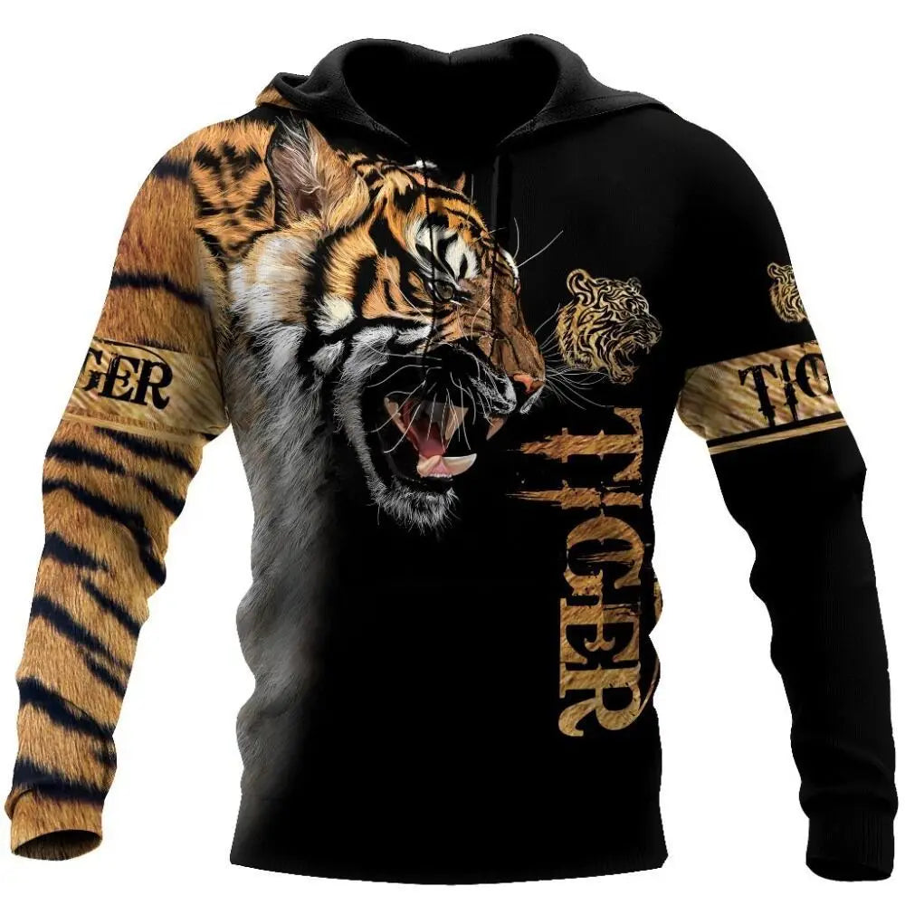 Fashion Autumn Lion, Wolf Hoodies White Tiger Skin 3D All Over Printed Men's Sweatshirt Unisex Zip Pullover Casual Jacket