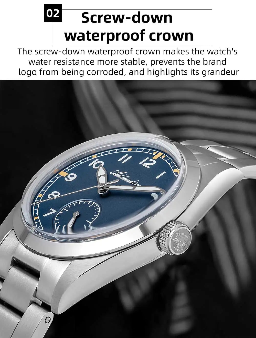 ADDIESDIVE 36mm Men's Quartz VH60 Watch BGW9 Luminous Bubble Mirror Pot Cover Glass 10Bar Waterproof Stainless Steel Watch
