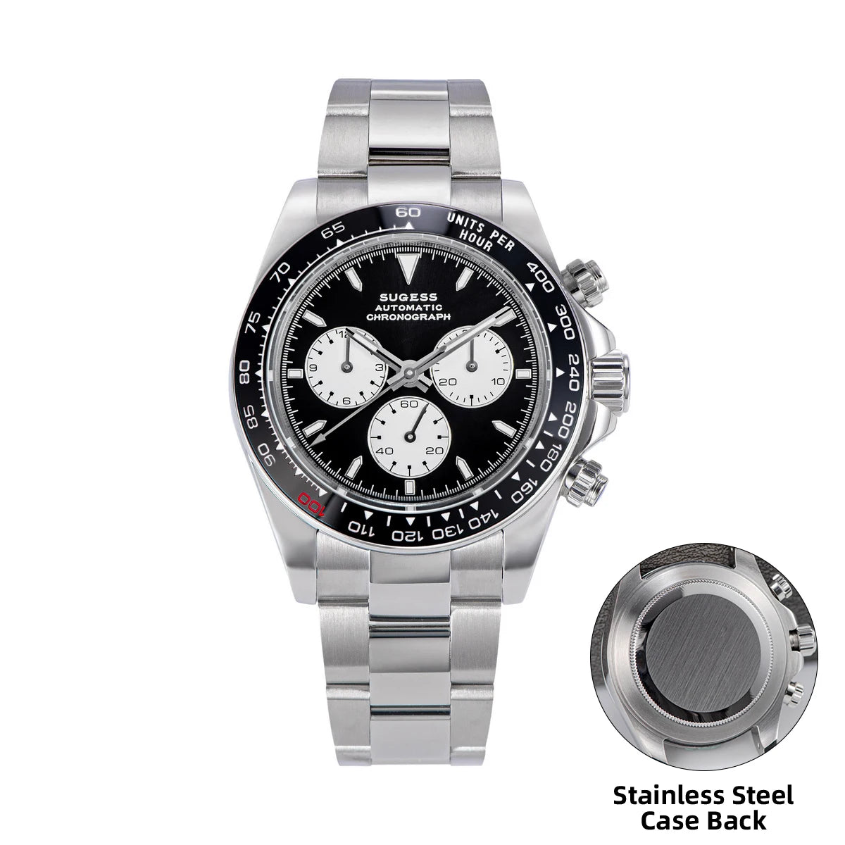 Sugess Diving Mens Watch Panda Automatic Mechanical Chronograph Peacock SL4801 Movement Wristwatch Waterproof Ceramic Bezel New