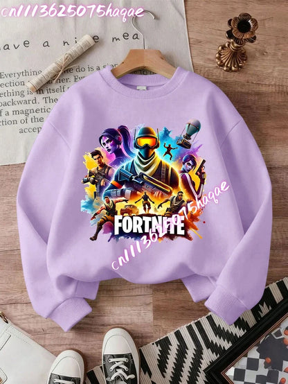 Fortnite Series Kids Sweatshirts Trendy Boys Girl Long Sleeves Pullover Tops Autumn Winter Cartoon Child Clothes Birthday Gifts