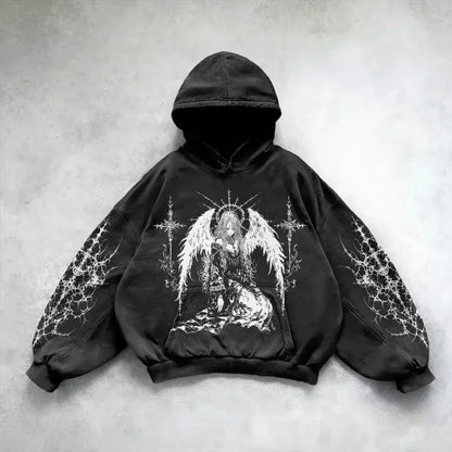 American Y2K New Hip Hop Trend Retro Hoodie Women Street Casual Loose Joker Vintage Sweatshirt Unisex Fleece Padded Warm Hoodie