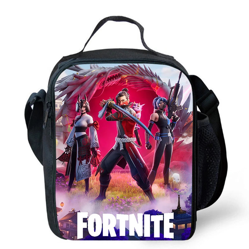 Fortnite Cartoon Lunch Bag, Portable Insulated Lunch Bag, Reusable Food Storage Bag, Suitable for Children and Students