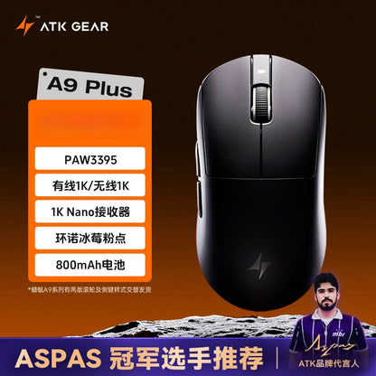 ATK Dragonfly A9 Wireless Bluetooth Mouse Gaming Ergonomic Design Fast Response PAW3950 Ultra 800mAh Lightweight 8KHz esports