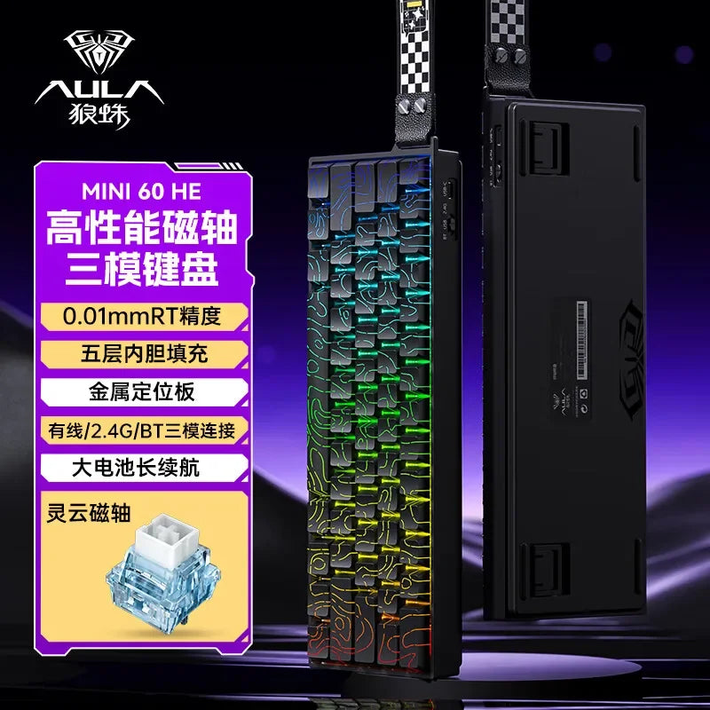 AULA Mini60 HE Magnetic Switch Keyboard RGB Tri Mode Wireless Mechanical Keyboard 8000Hz 0.01mm RT Gaming Keyboard Gamer Gifts