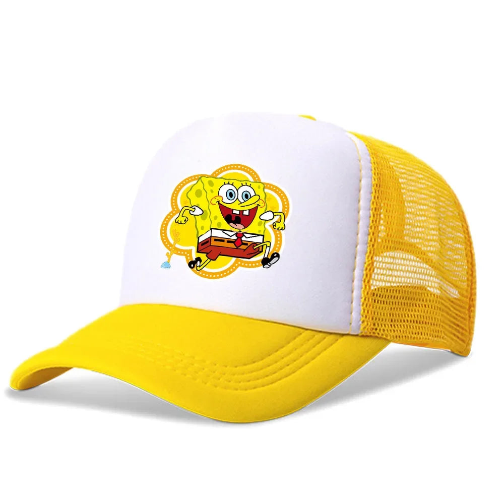 Cartoon SpongeBob Men Women Baseball Cap Outdoor Travel Boy Girl Mesh Sunhat Adult Hip Hop Dad Hat Summer Sport Trucker Peak Cap