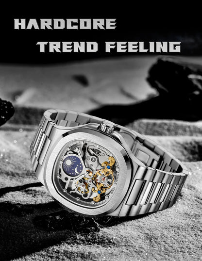2026 High-end Luxury SKROX Square Man Watch Sapphire Stainless Steel Skeleton Moon Phase Classic Automatic Movement Male Watches