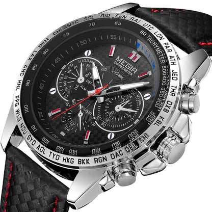 Orologio da polso analogico al quarzo da uomo MEGIR – Orologio di lusso impermeabile con cinturino in pelle, stile casual, modello 1010 (nero)