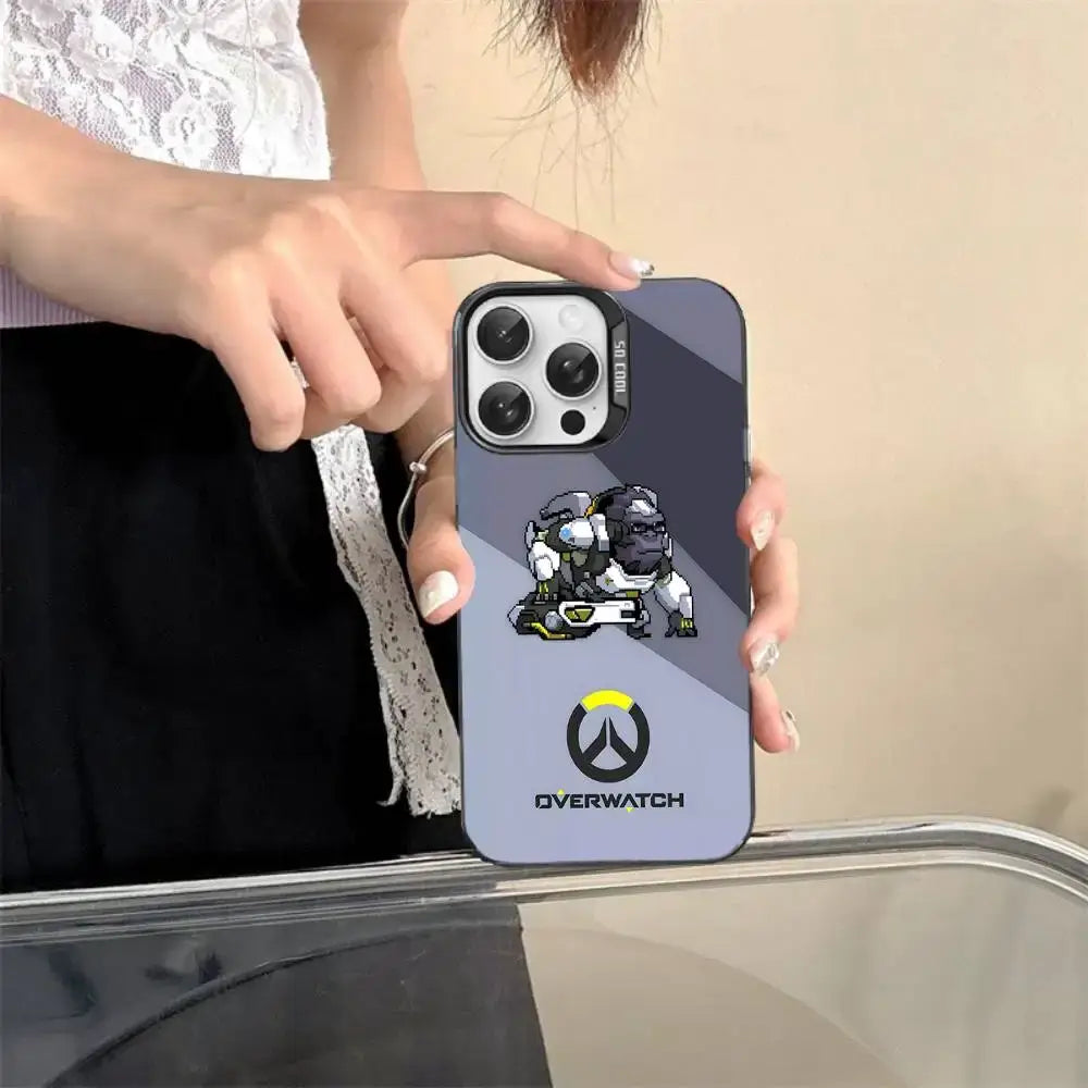 „Game O-Overwatch“ pikselinio stiliaus telefono dėklas iPhone 17 16 15 14 13 12 11 Pro MAX, matinis, atsparus smūgiams, nugarėlės apsauga nuo kritimų