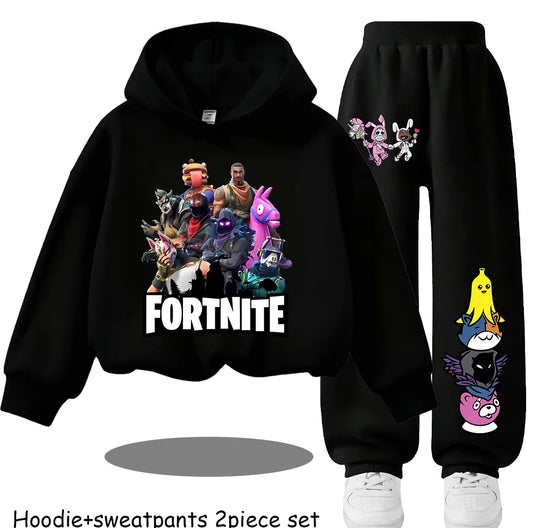 Fortnite Printed Children's Hoodies Cartoon Comfortable 2pcs Suit Loose Long Sleeve Tops with Pants Autumn Winter Clothes Gift
