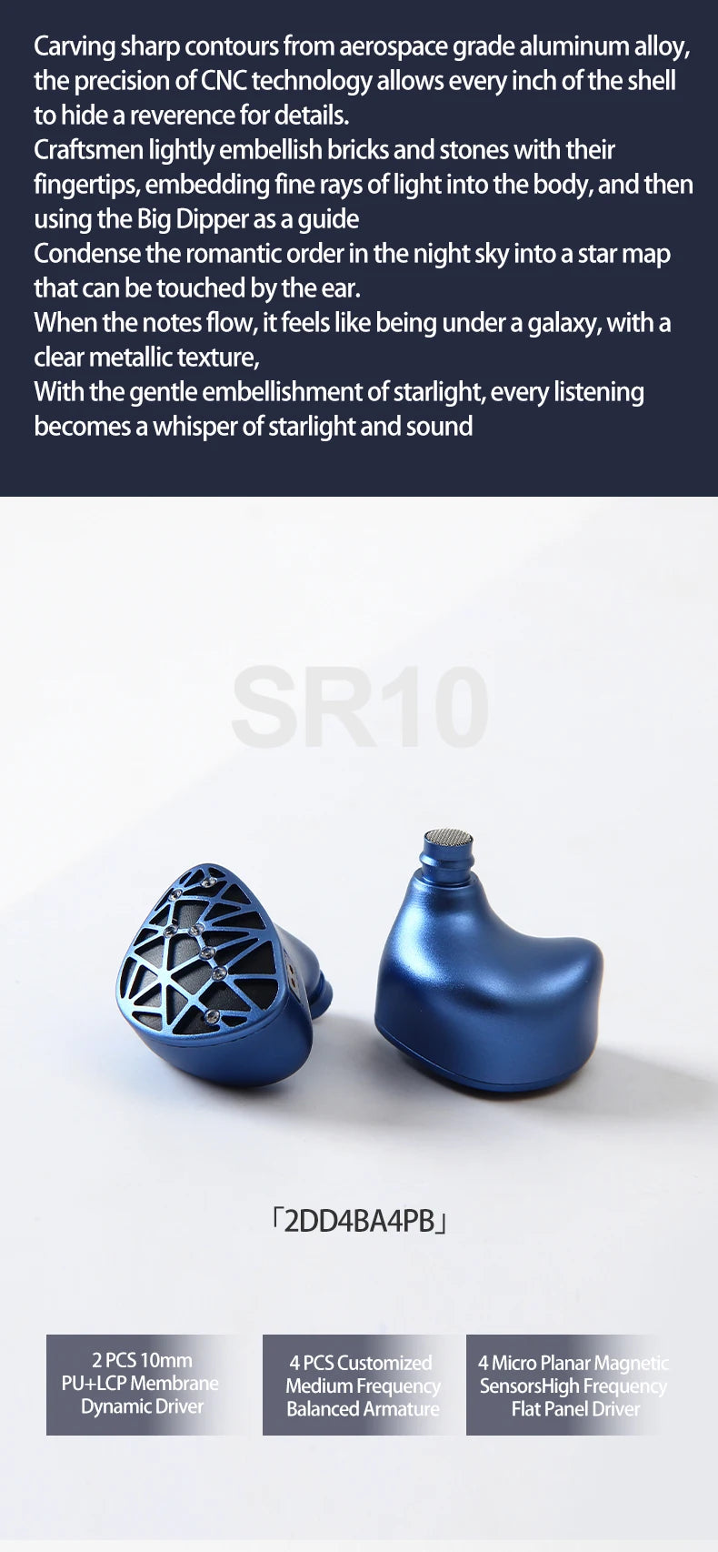 Sound Rhyme SR10 HiFi Earphones 2DD+4BA Hybrid Wired In-Ear Monitors, High Resolution Music Earphones with Detachable Cable, 2.5mm 3.5mm 4.4mm Plug