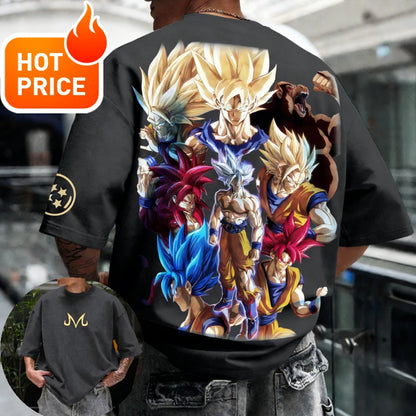2026 Summer Dragon Ball T-shirt 100% Cotton Goku All Forms Print Oversized Gym Streetwear Unisex Retro Tee for Adults Kids