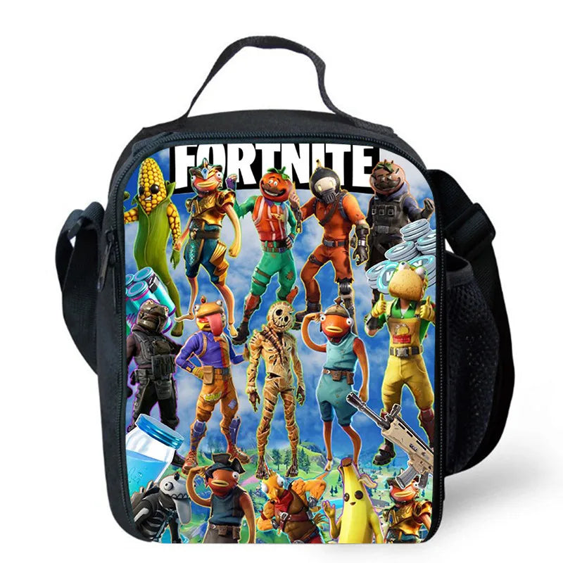 Fortnite Cartoon Lunch Bag for Boys Girls Unisex Reusable Insulated Lunch Box Portable Handbag Large Capacity for School Picnic