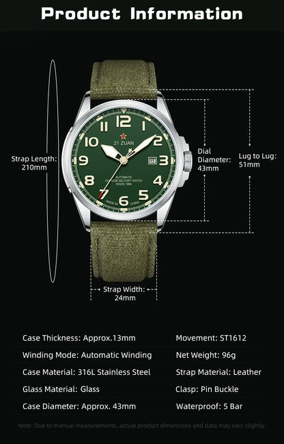 Seagull D581 Men's Automatic Mechanical Watch Military Retro Fashion Clock  Luminous Waterproof Sport Wristwatch Mens Gift