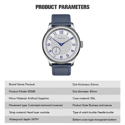 FARASUTE NEW Machinery Men Watch Salmon Dial St17 Manual Mechanical Watch Small Second Vintage Bonklip Bracelet