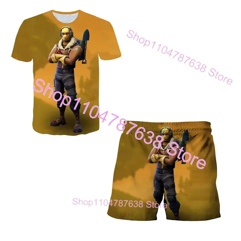 2PCS Suits F-Fortnite Victory 3D T-shirt Shorts Kids Tops Girls Boys Battle Royale Clothes Harajuku Tees Hero Children T-Shirt