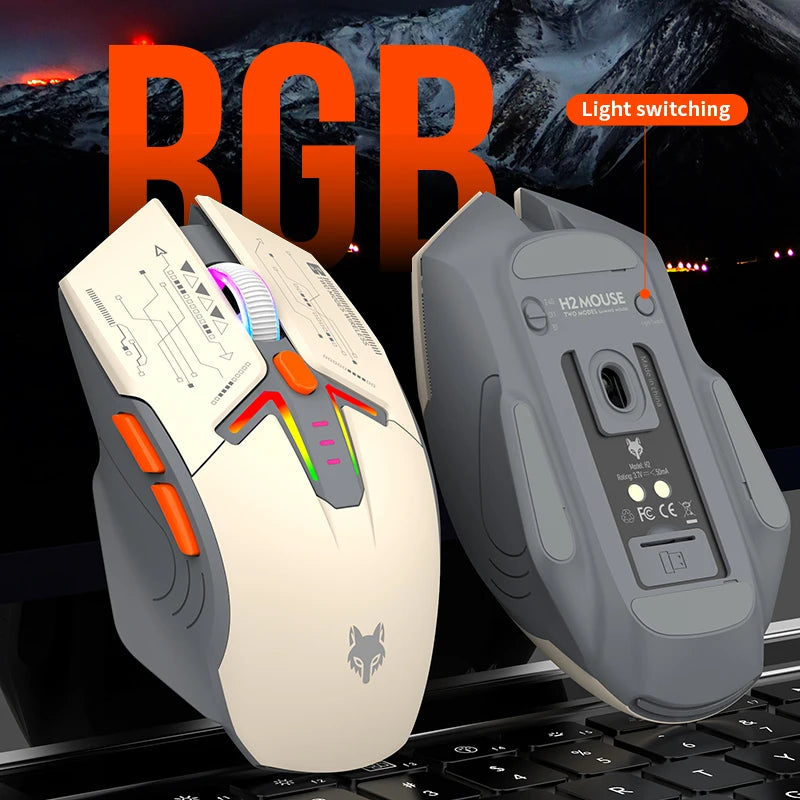 XUNSVFOX H2 langaton Bluetooth-kaksoistilahiiri RGB-valaistustehosteella kannettavalle, pelaamiseen ja toimistokäyttöön, magneettinen lataus