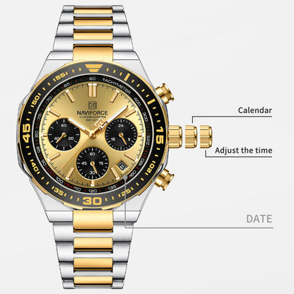 NAVIFORCE Men's Watches Quartz Fashion Business Classic Water Resistant Stainless Steel Strap WristWatch New Male Clock in 2024