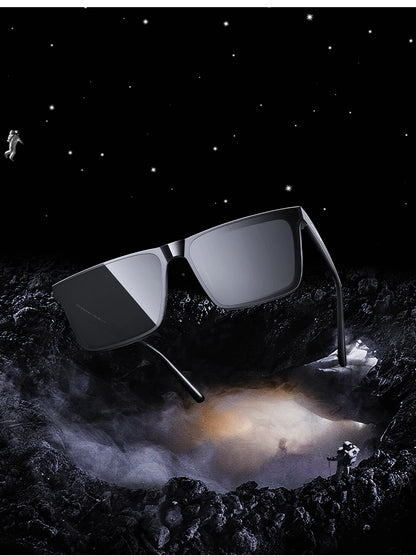 CAPONI Nylon Polarized Sunglasses High Quality Acetate Square Flat Design Sun Glasses For Men UV400 Protect Black Shades CP7499