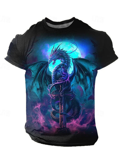 3D Dragon Print Men's T-shirt Summer Daily Casual Men's Street T-shirt Outdoor Sports Short Sleeve Urban Fashion Men's T-shirt