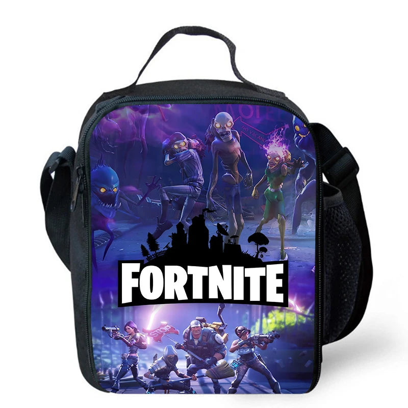 Saco de Almoço Térmico Isolado com Desenho Animado Fofo, Recipiente para Alimentos à Prova de Fugas, Reutilizável, Saco Frigorífico de Almoço Fortnite para Crianças e Estudantes