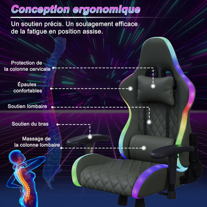 Ergonomic Office Chair with Lumbar Massage, RGB LED Lighting, Reclining Backrest, Adjustable Armrests Gaming Desk Chair for Home Office